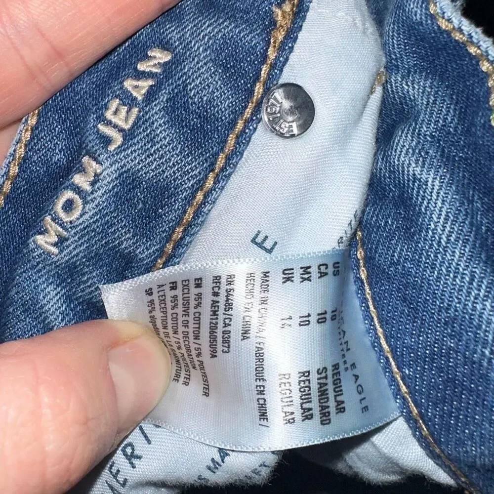American Eagle light wash destroyedrelaxed mom jeans